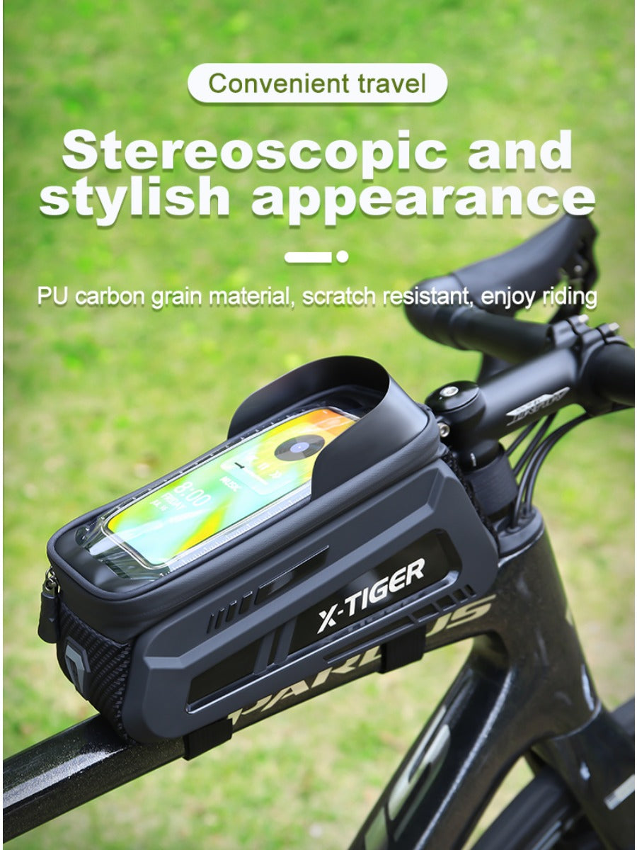 X-TIGER Bicycle Top Tube Bag Bike Phone Front Frame Bag TPU Screen Waterproof Bag for Cell Phone Under 6.7" iPhone 13,14,15 Pro
