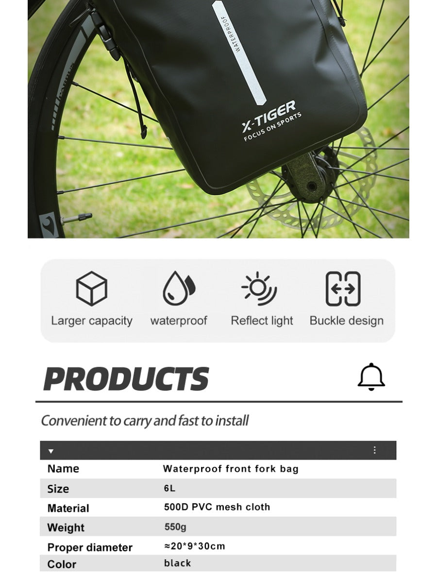 X-TIGER Wheel Bag 6L Bike Mount Storage Bag Square Quick Release Fork Bag Waterproof Satchel Bag Cycling Bicycle Front Pack