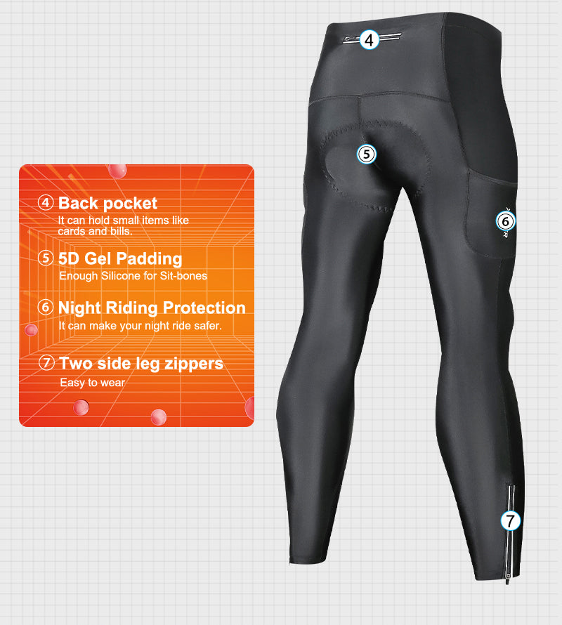 X-TIGER Men’s Windproof Fleece Lined 5D Padded Cycling Tights