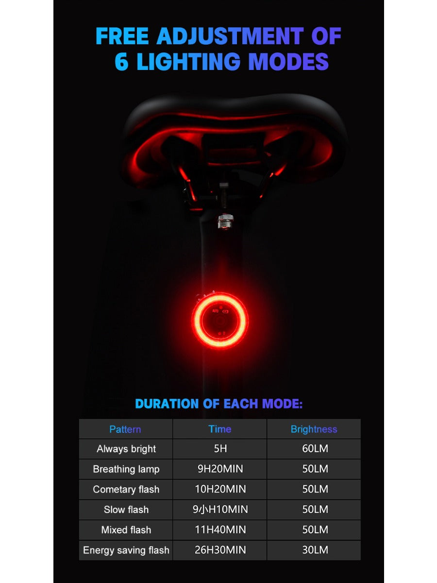X-TIGER Bike Rear Light Smart Brake Sensing Light Bicycle Tail Light IPX6 Waterproof LED Charging Taillight
