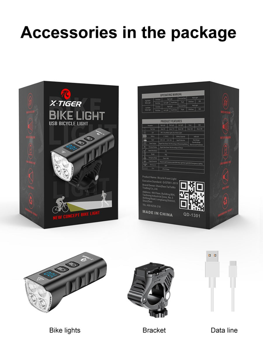 X-TIGER Waterproof MTB Bike Light Aluminum Alloy Road Cycling USB Rechargeable Headlight 2400 Lumens Bicycle Light
