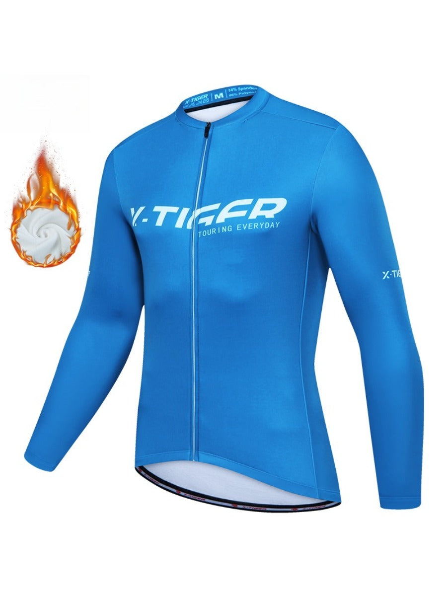 X-TIGER Men’s Pro Fleece Lycra Long Sleeve Cycling Jersey