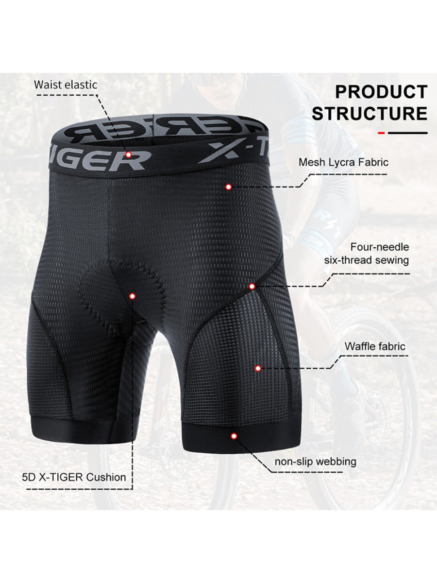 X-TIGER Men’s High-Waist Cycling Underwear with Anti-Slip Leg Grips
