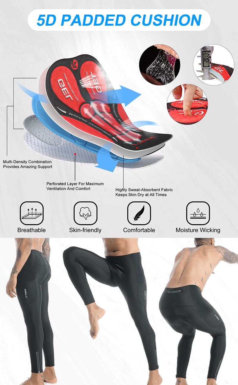 X-TIGER Men’s Windproof Fleece Lined 5D Padded Cycling Tights