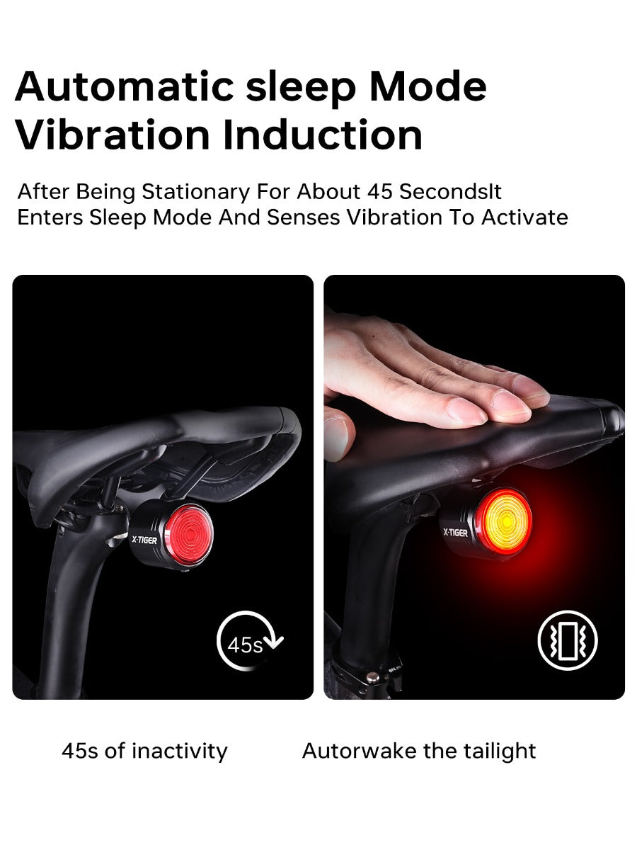 X-TIGER Bike Rear Light High Brightness Smart Brake Sensing Light IPX6 Waterproof LED Charging Taillight