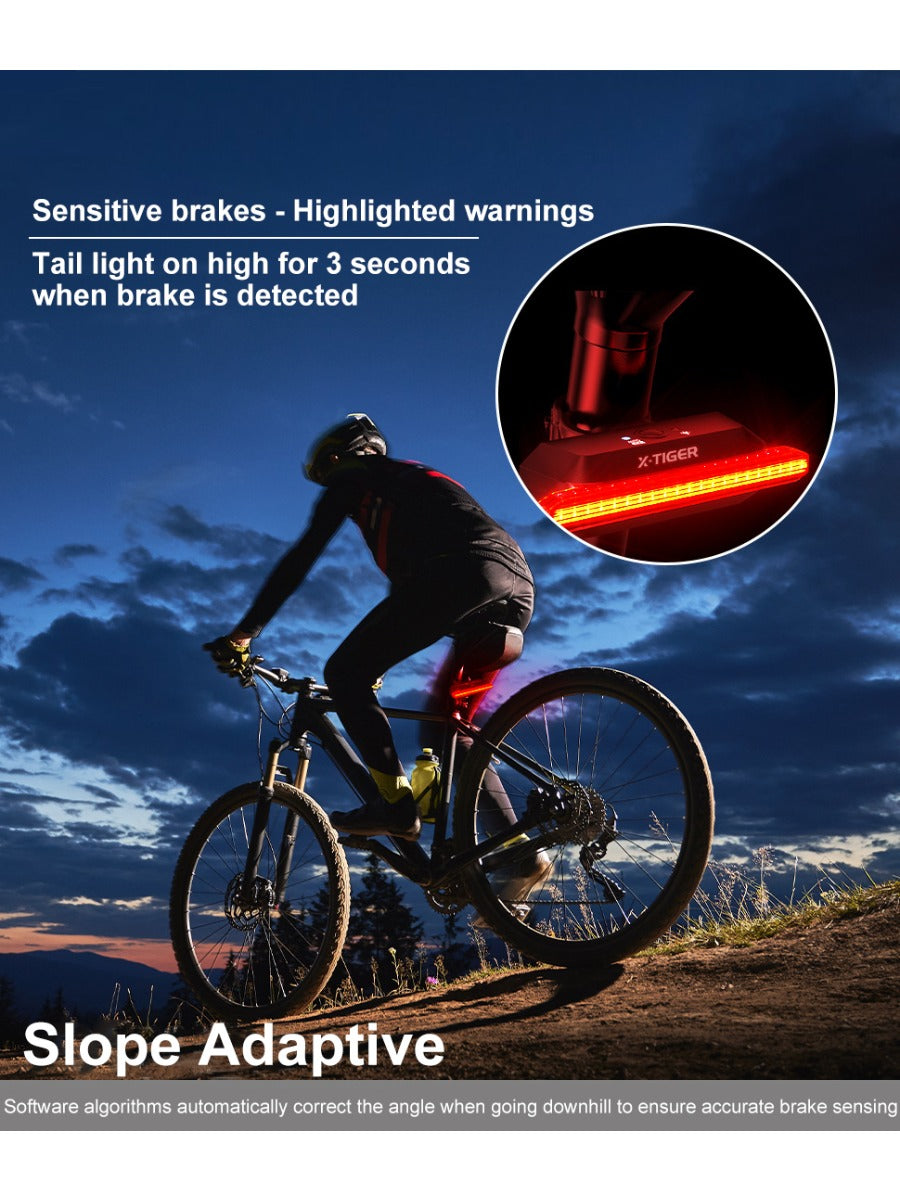 X-TIGER Bicycle Tail Light Smart Brake Sensor Light IPX5 Waterproof LED Rechargeable Cycling Tail Light Warning Light