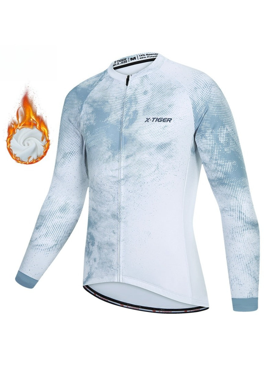X-TIGER Men’s Pro Fleece Lycra Long Sleeve Cycling Jersey