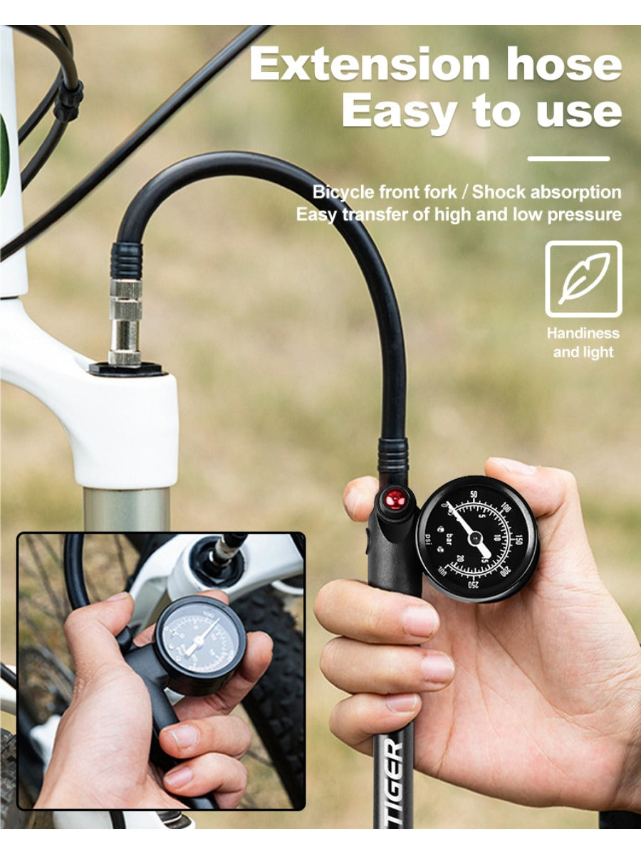 X-TIGER 25cm Shock Pump 300PSI Bicycle Manual Air Pump with Gauge for MTB Fork & Rear Suspension