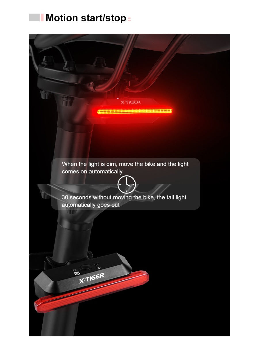 X-TIGER Bicycle Tail Light Smart Brake Sensor Light IPX5 Waterproof LED Rechargeable Cycling Tail Light Warning Light