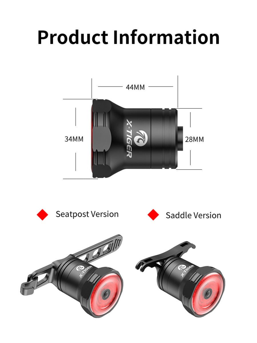 X-TIGER Road Bike Rear Light Smart Brake Sensor Light Bike Tail Light IPX6 Waterproof Rechargeable Tail Light