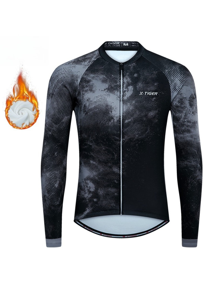 X-TIGER Men’s Pro Fleece Lycra Long Sleeve Cycling Jersey
