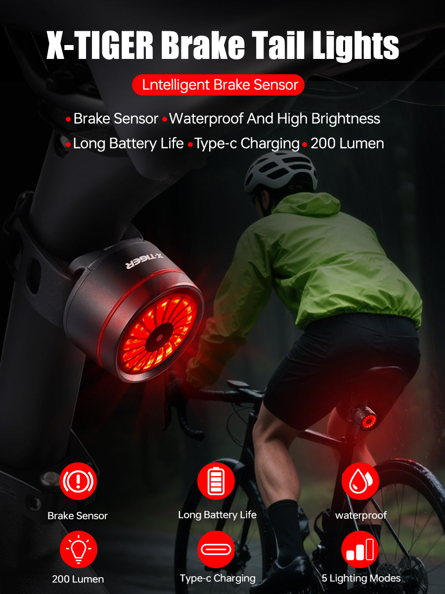 X-TIGER Bike Rear Light High Brightness Smart Brake Sensing Light
