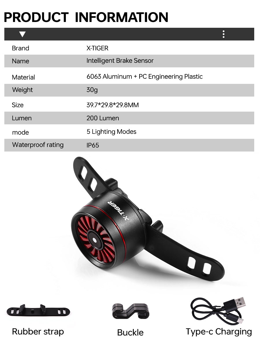 X-TIGER Bike Rear Light High Brightness Smart Brake Sensing Light