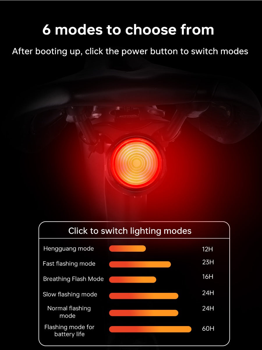 X-TIGER Bike Rear Light High Brightness Smart Brake Sensing Light IPX6 Waterproof LED Charging Taillight