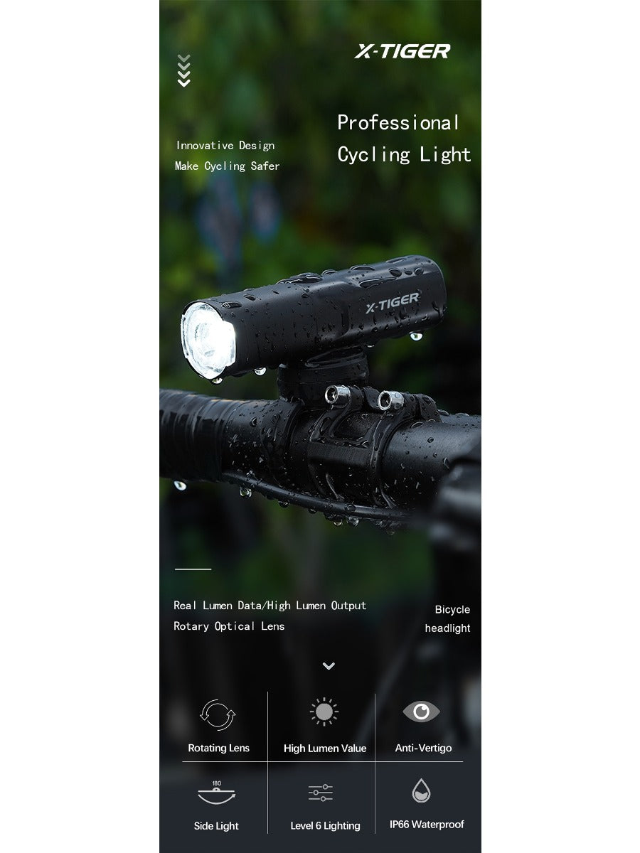 X-TIGER Bicycle Light IP66 Rainproof Bike Flashlight Type-C Rechargeable MTB Road Bike Front Lamp