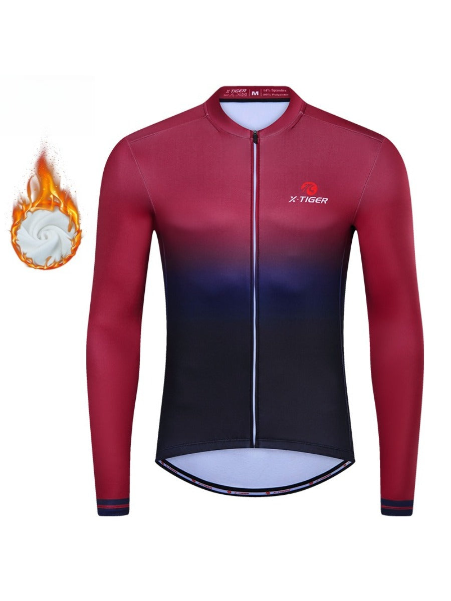 X-TIGER Men’s Pro Fleece Lycra Long Sleeve Cycling Jersey