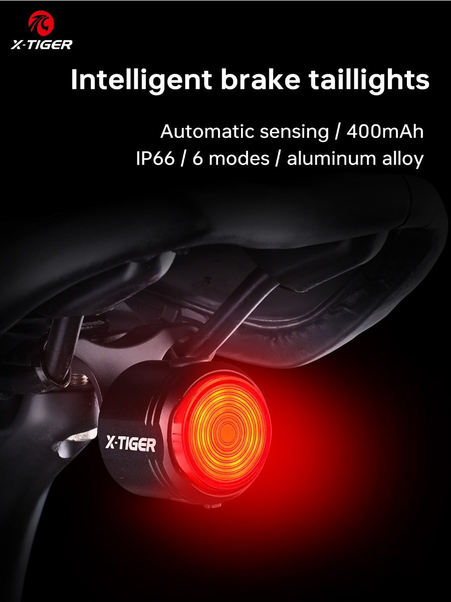 X-TIGER Bike Rear Light High Brightness Smart Brake Sensing Light IPX6 Waterproof LED Charging Taillight