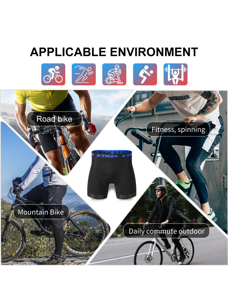 X-TIGER Men’s High-Waist Cycling Underwear with Anti-Slip Leg Grips