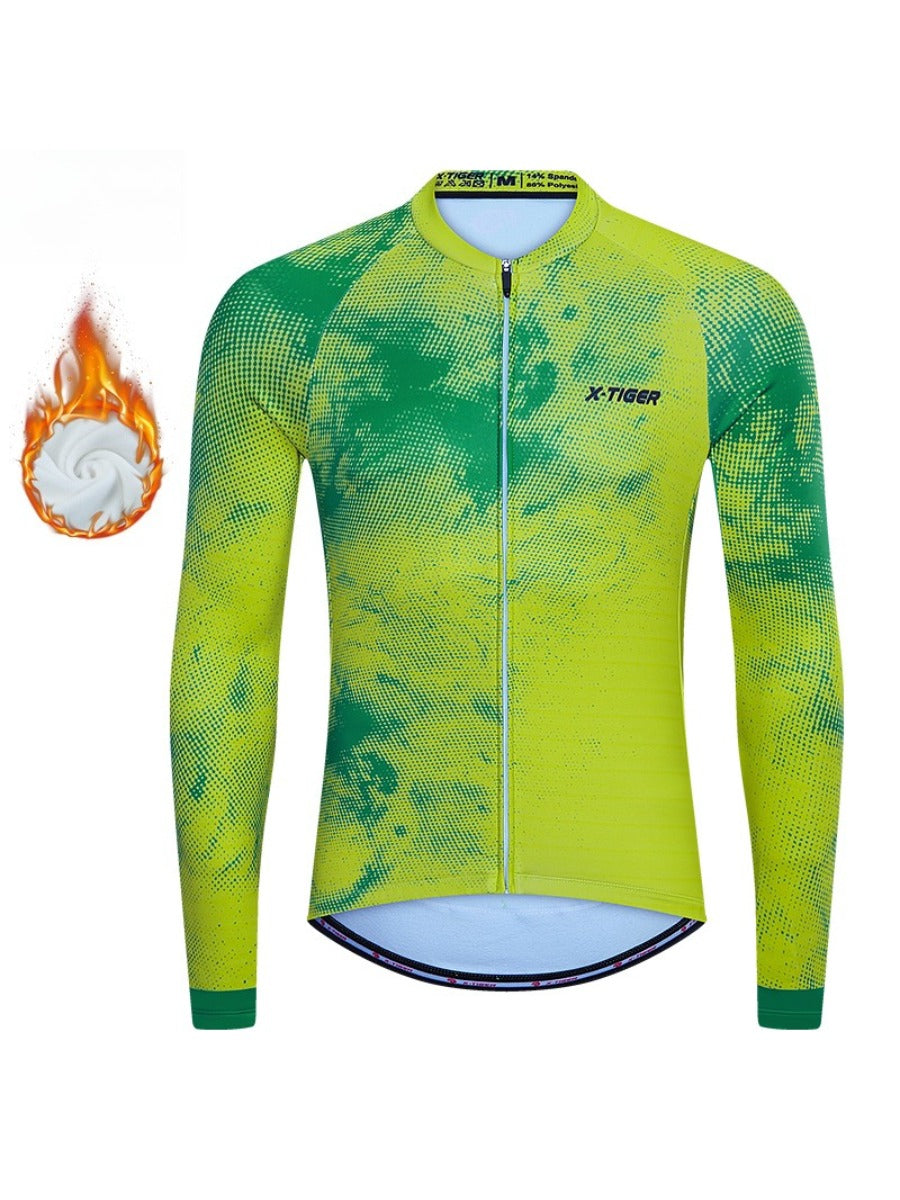 X-TIGER Men’s Pro Fleece Lycra Long Sleeve Cycling Jersey