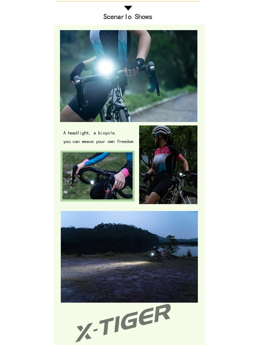 X-TIGER Bicycle Light IP66 Rainproof Bike Flashlight Type-C Rechargeable MTB Road Bike Front Lamp