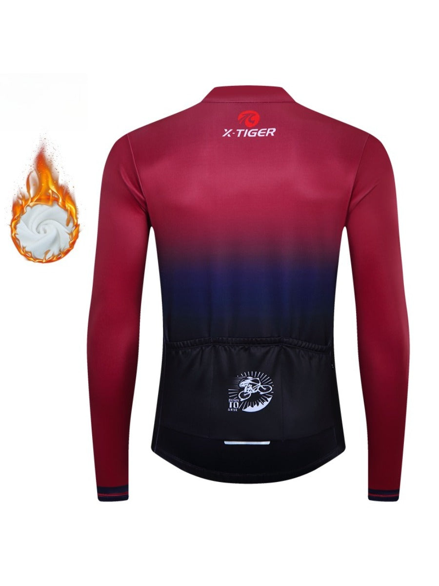 X-TIGER Men’s Pro Fleece Lycra Long Sleeve Cycling Jersey