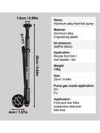 X-TIGER 25cm Shock Pump 300PSI Bicycle Manual Air Pump with Gauge for MTB Fork & Rear Suspension