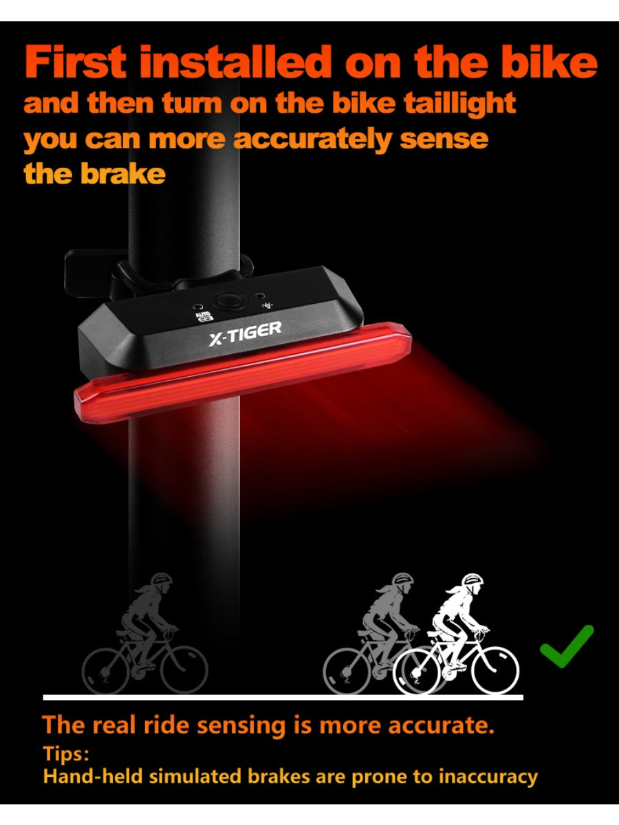 X-TIGER Bicycle Tail Light Smart Brake Sensor Light IPX5 Waterproof LED Rechargeable Cycling Tail Light Warning Light