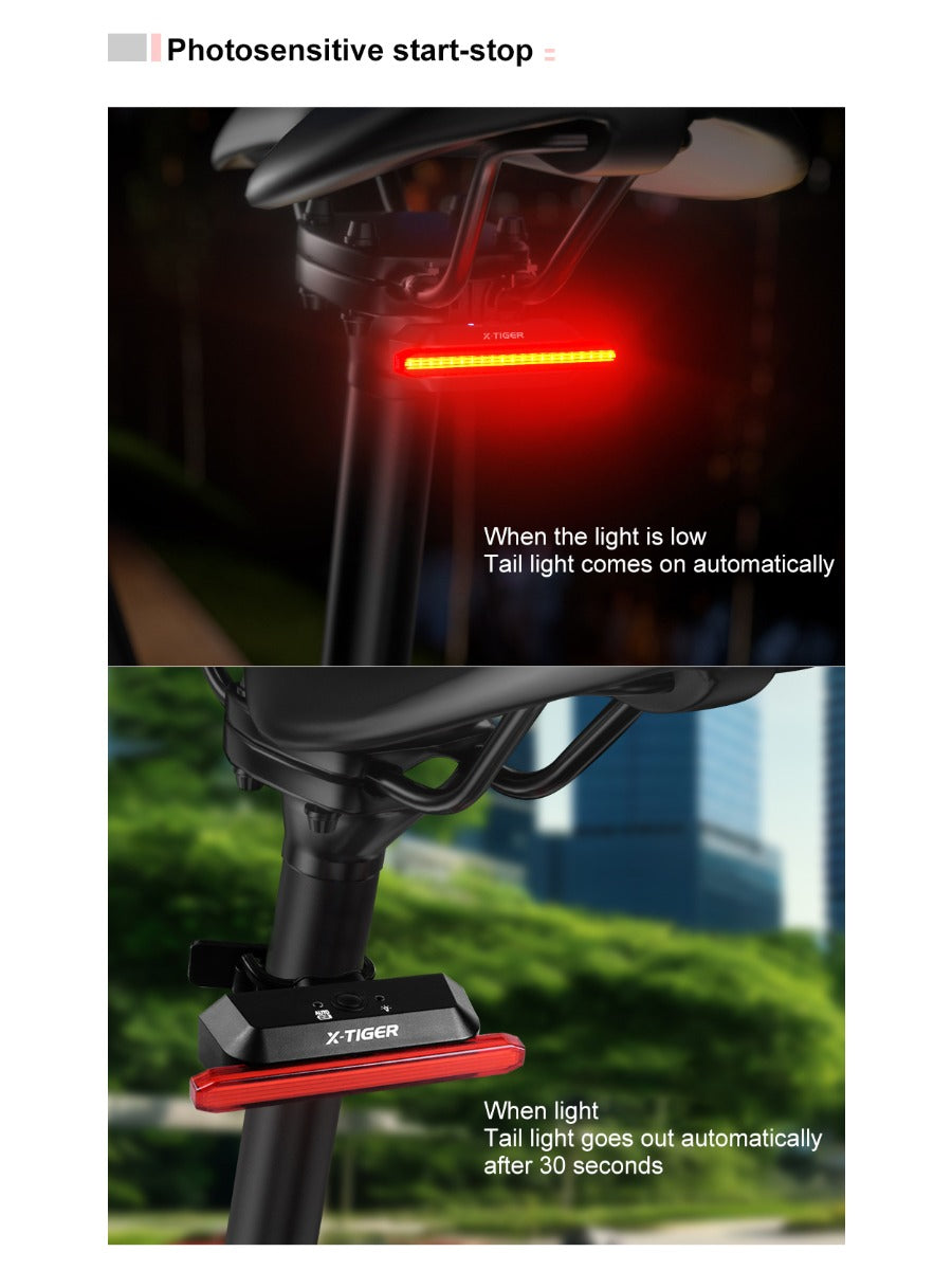 X-TIGER Bicycle Tail Light Smart Brake Sensor Light IPX5 Waterproof LED Rechargeable Cycling Tail Light Warning Light