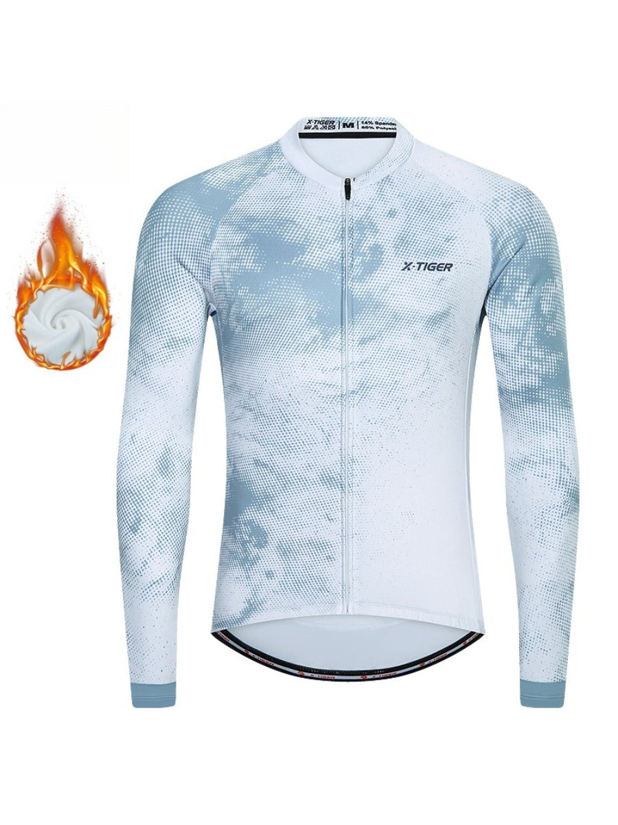 X-TIGER Men’s Pro Fleece Lycra Long Sleeve Cycling Jersey