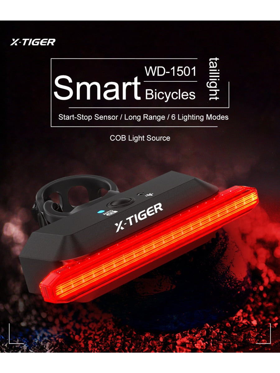 X-TIGER Bicycle Tail Light Smart Brake Sensor Light IPX5 Waterproof LED Rechargeable Cycling Tail Light Warning Light