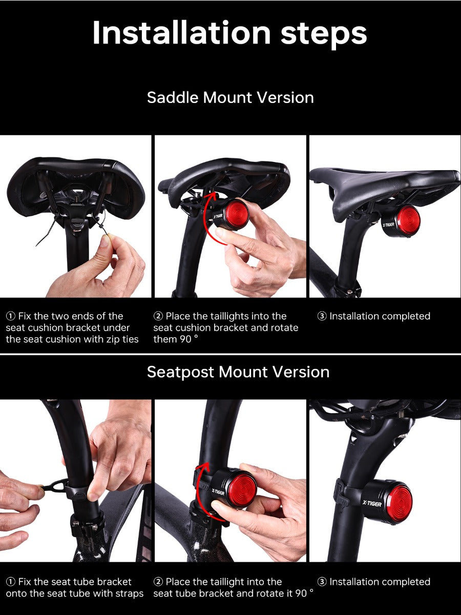 X-TIGER Bike Rear Light High Brightness Smart Brake Sensing Light IPX6 Waterproof LED Charging Taillight