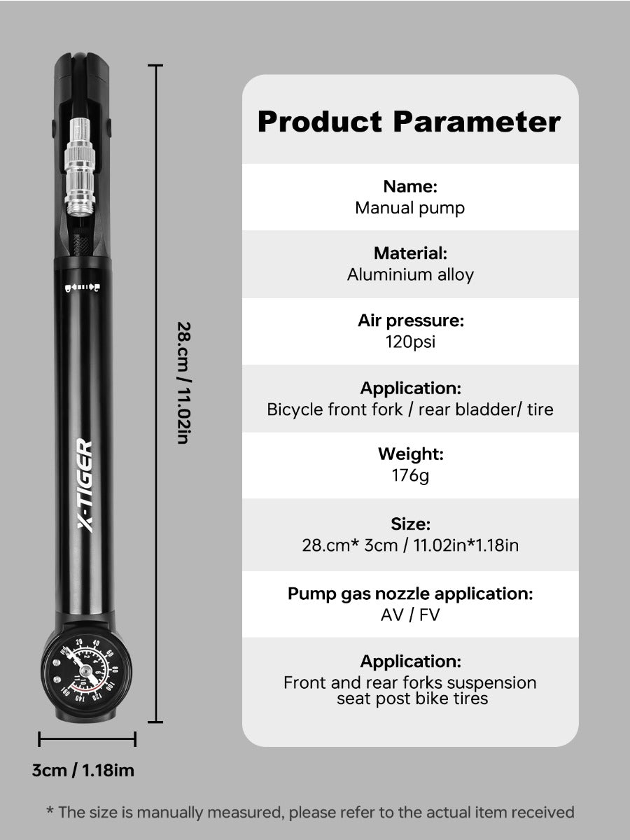 X-TIGER Multi-Functional Bike Inflator 120PSI Hand Pump with Gauge for AV/FV Valve & Sports Balls