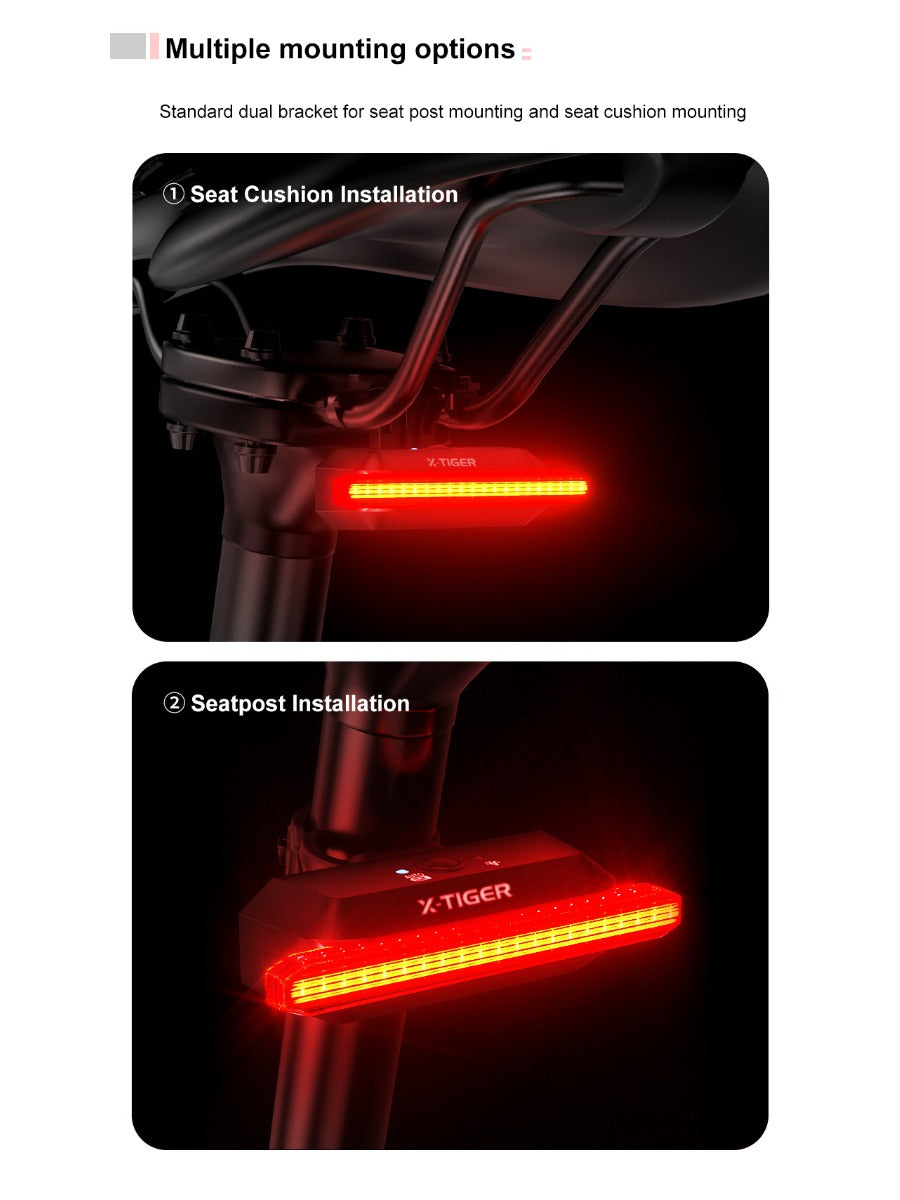 X-TIGER Bicycle Tail Light Smart Brake Sensor Light IPX5 Waterproof LED Rechargeable Cycling Tail Light Warning Light