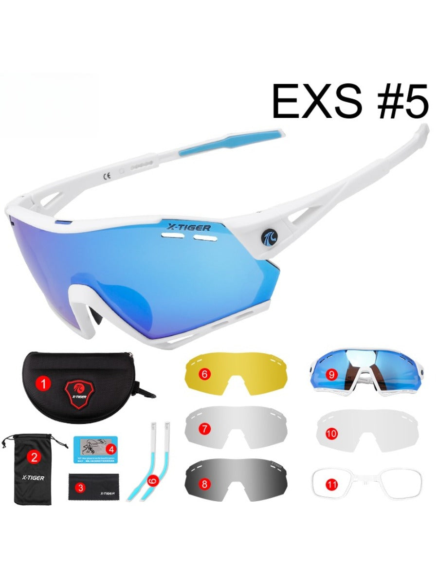 X-TIGER Photochromic Cycling Sunglasses 5 Lens UV400 Mountain Bike Glasses Men Outdoor Sports Cycling Goggles With Myopia Frame