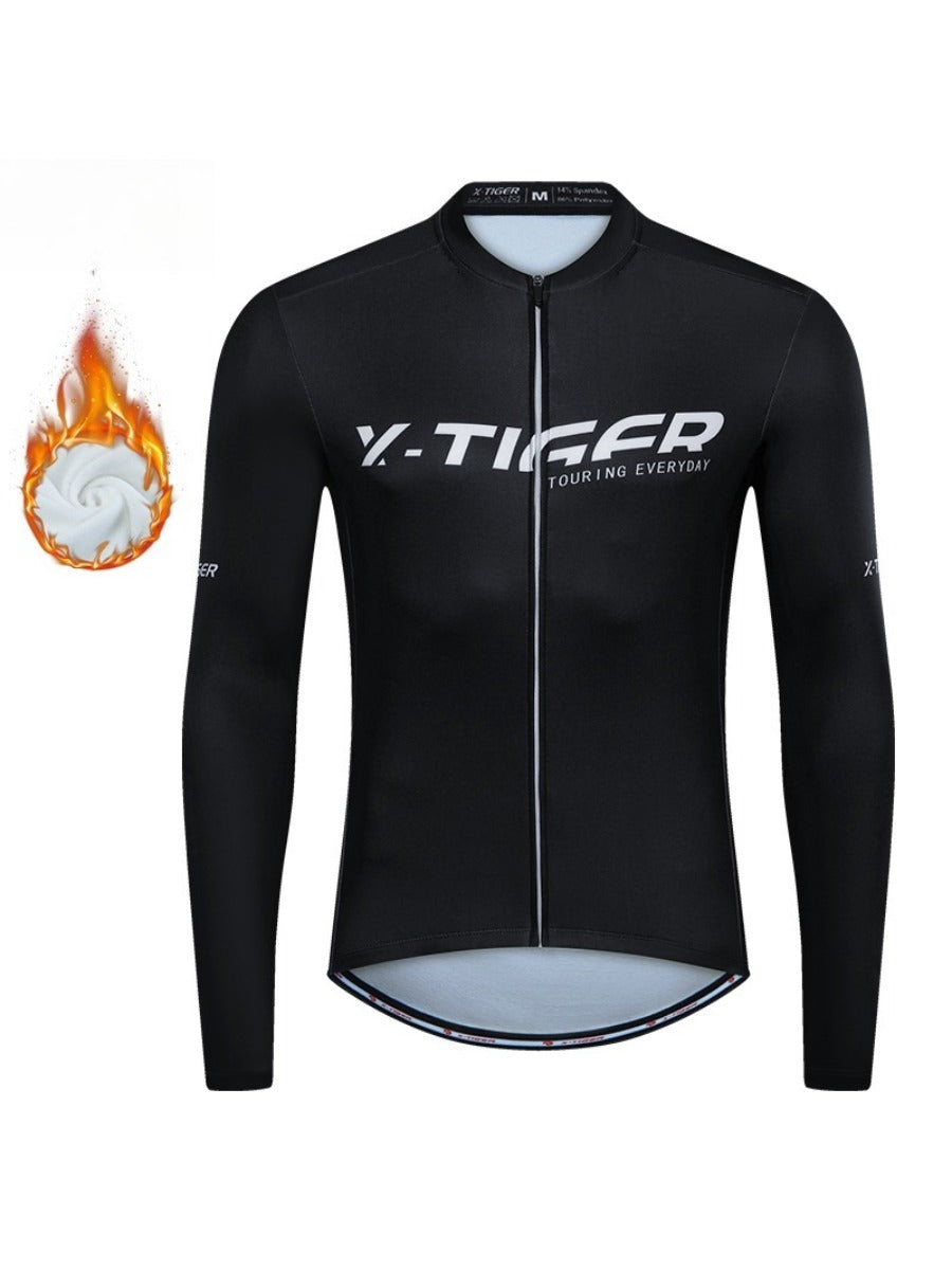 X-TIGER Men’s Pro Fleece Lycra Long Sleeve Cycling Jersey