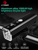 X-TIGER Bicycle Lights IPX5 Waterproof Aluminum Alloy 1000LM Bicycle Front Light Compact Portable Flashlight