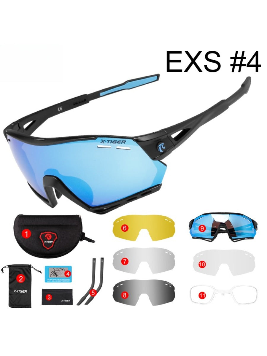 X-TIGER Photochromic Cycling Sunglasses 5 Lens UV400 Mountain Bike Glasses Men Outdoor Sports Cycling Goggles With Myopia Frame