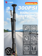 X-TIGER 25cm Shock Pump 300PSI Bicycle Manual Air Pump with Gauge for MTB Fork & Rear Suspension
