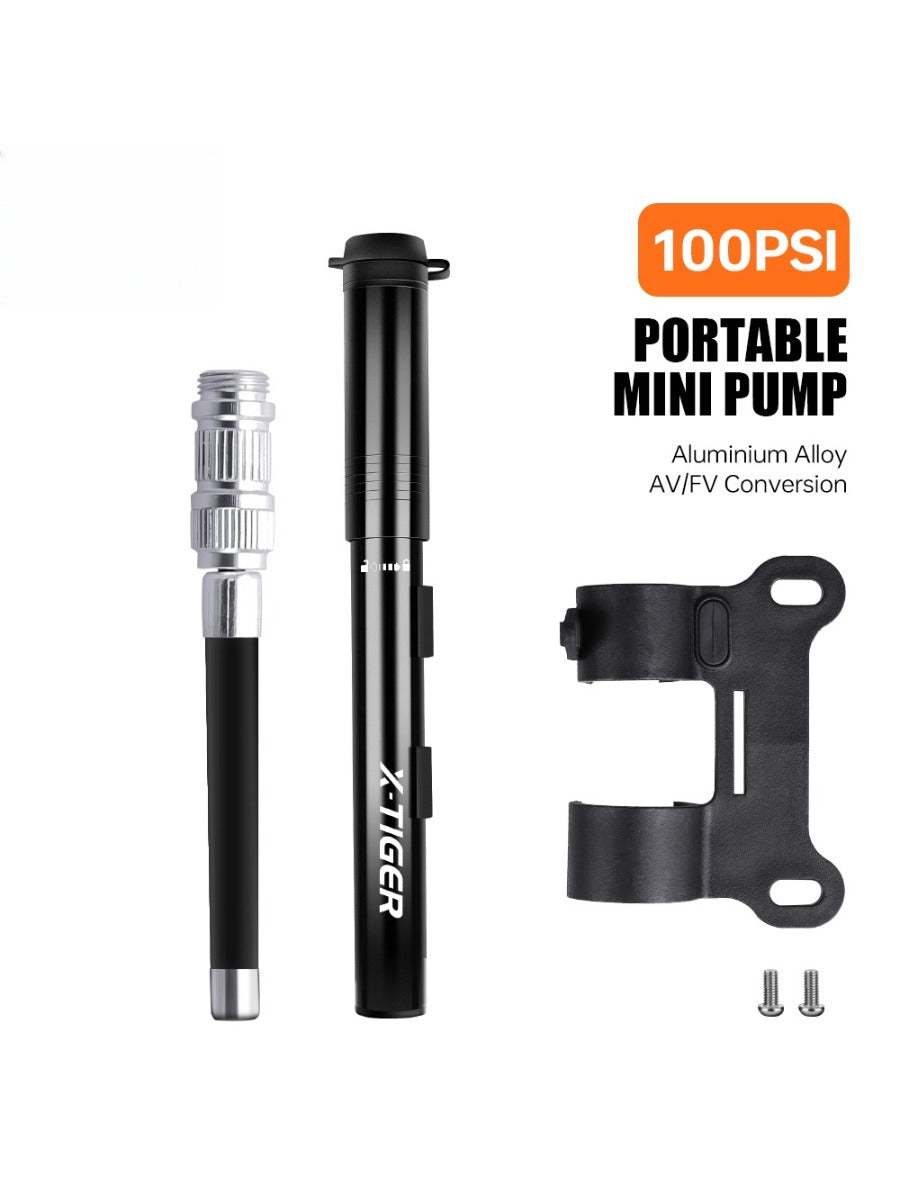 X-TIGER Multi-Functional Bike Inflator 120PSI Hand Pump with Gauge for AV/FV Valve & Sports Balls