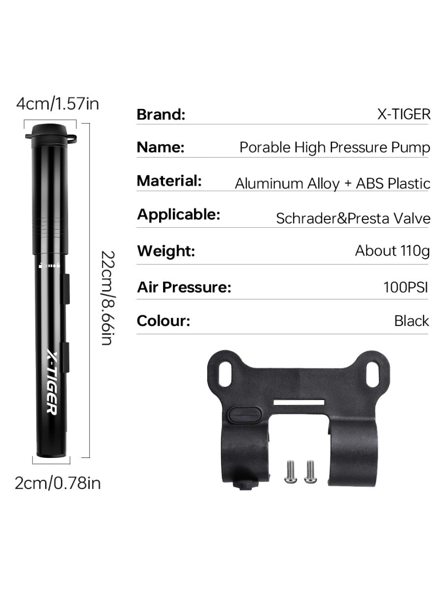 X-TIGER Multi-Functional Bike Inflator 120PSI Hand Pump with Gauge for AV/FV Valve & Sports Balls