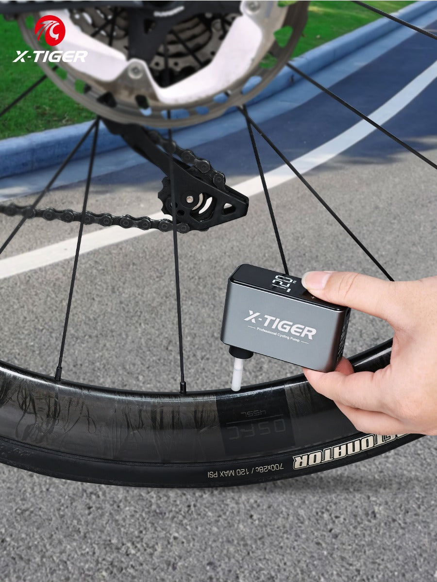 X-TIGER 120PSI Mini Electric Pump for Bicycle Screen Display Lightweight Bike Air Pump 45-Min TYPE-C Charge 2-3 Tires Capacity