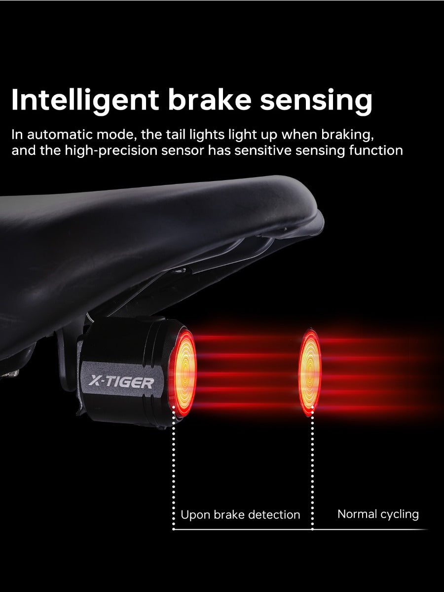 X-TIGER Bike Rear Light High Brightness Smart Brake Sensing Light IPX6 Waterproof LED Charging Taillight