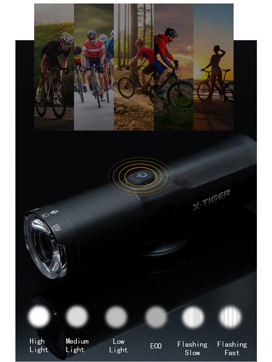 X-TIGER Bicycle Light IP66 Rainproof Bike Flashlight Type-C Rechargeable MTB Road Bike Front Lamp