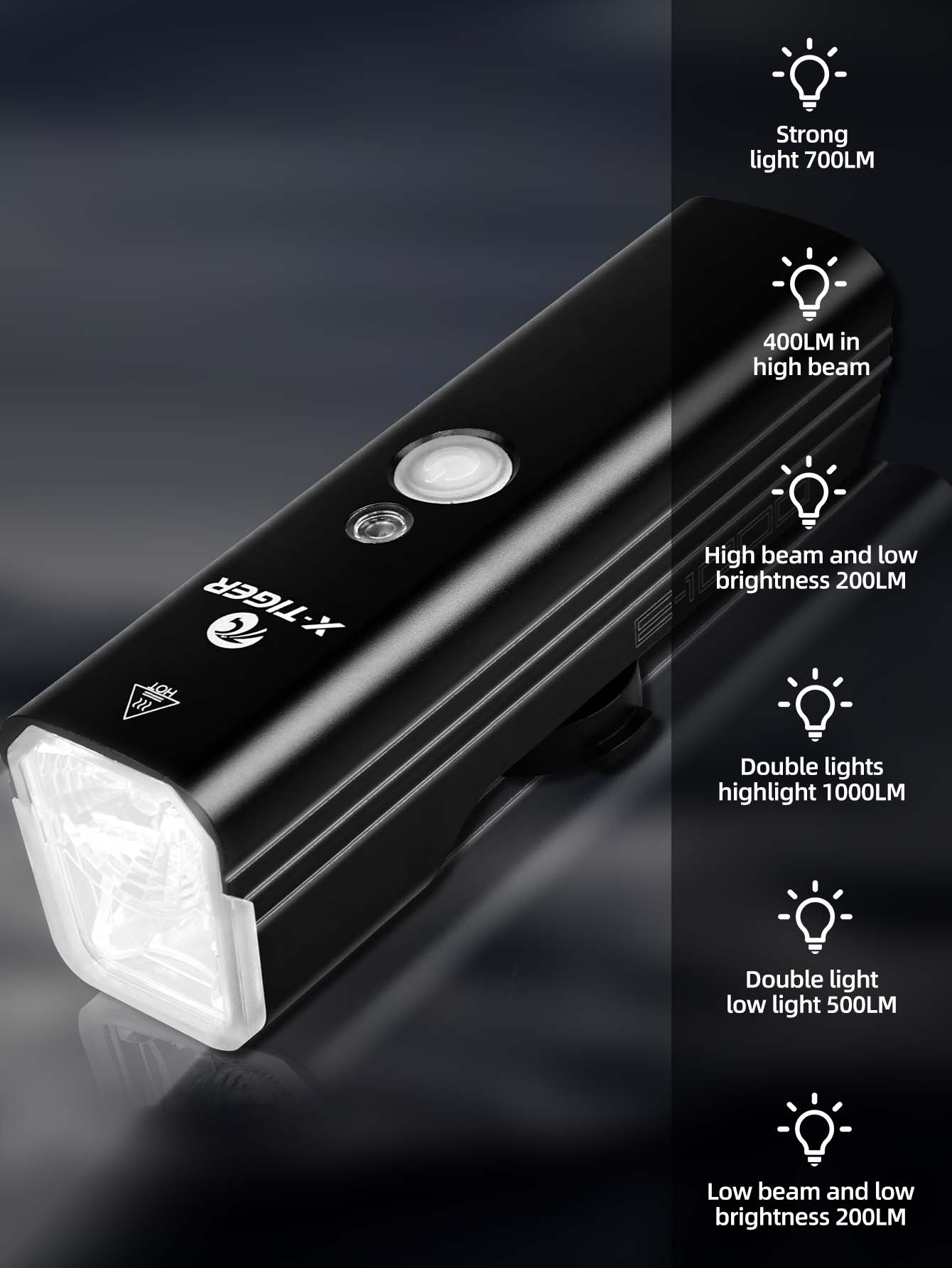 X-TIGER Bicycle Lights IPX5 Waterproof Aluminum Alloy 1000LM Bicycle Front Light Compact Portable Flashlight