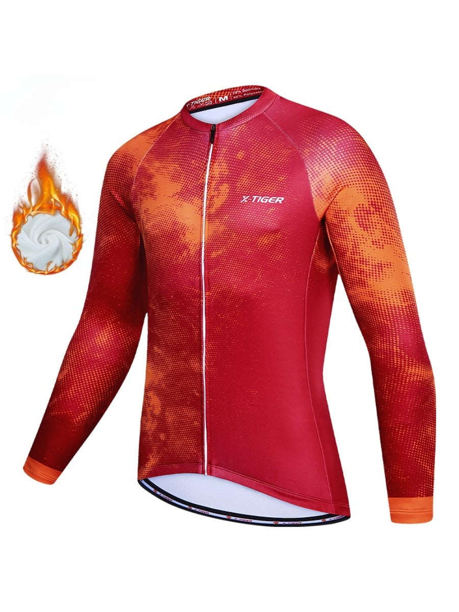 X-TIGER Men’s Pro Fleece Lycra Long Sleeve Cycling Jersey
