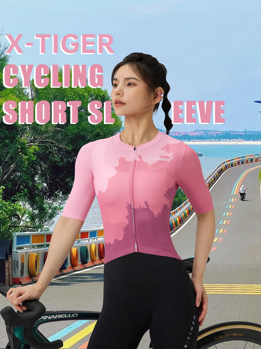 X-TIGER Women's PRO Short Sleeve Cycling Jersey | Striped Lycra Top