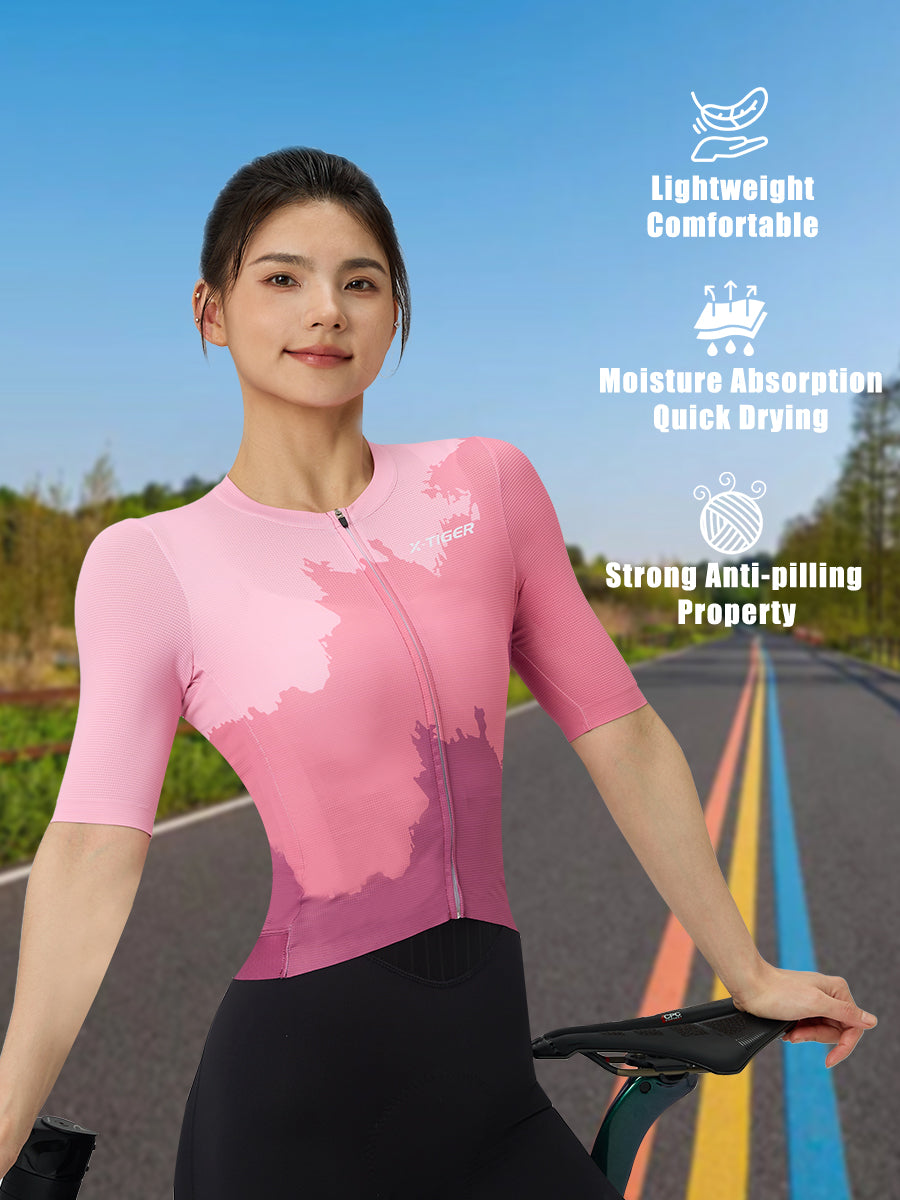 X-TIGER Women's PRO Short Sleeve Cycling Jersey | Striped Lycra Top