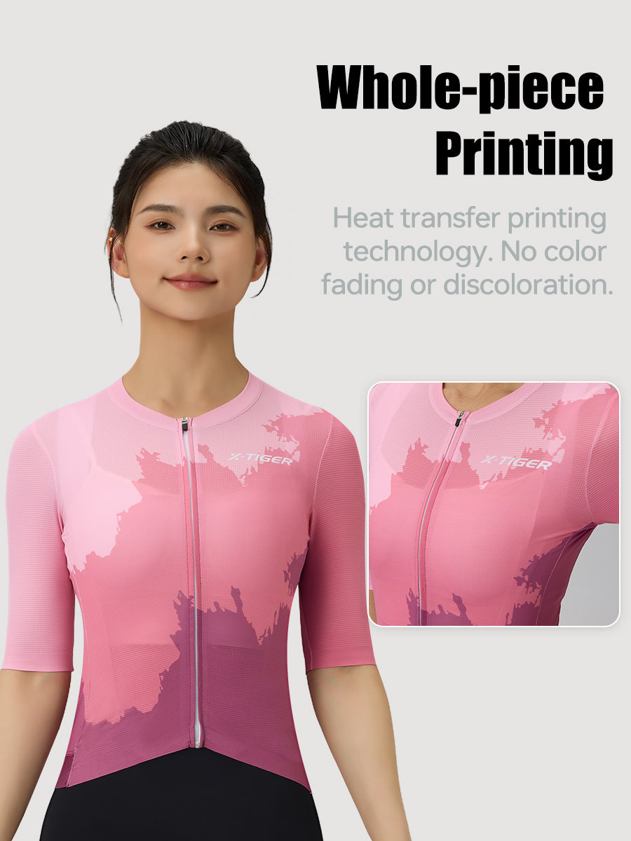 X-TIGER Women's PRO Short Sleeve Cycling Jersey | Striped Lycra Top