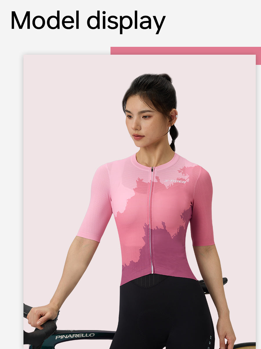 X-TIGER Women's PRO Short Sleeve Cycling Jersey | Striped Lycra Top