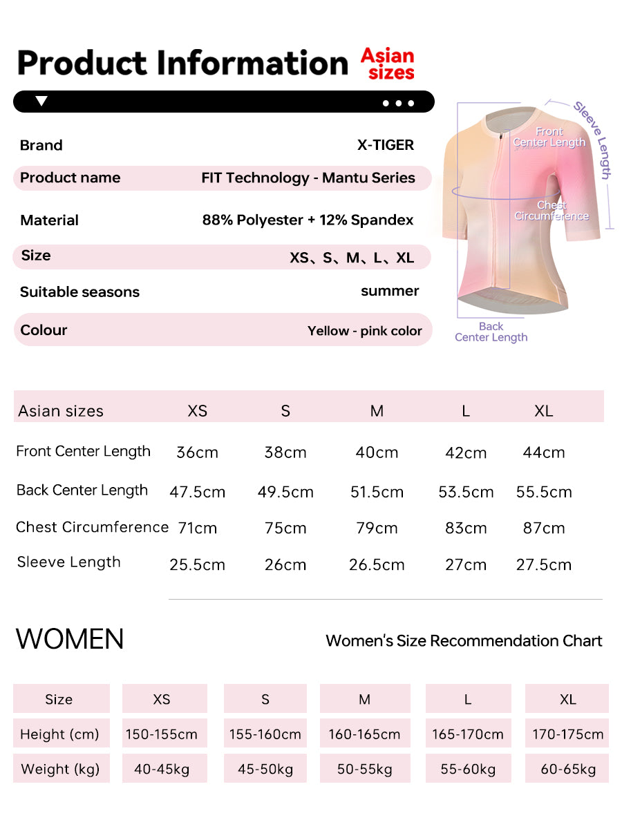 X-TIGER Women's Short Sleeve Cycling Jersey | YKK Zipper Mesh Bike Top